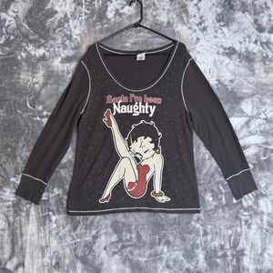 Vintage Y2K Betty Boop Long Sleeve Black Women's Top Christmas Theme Graphic 4X